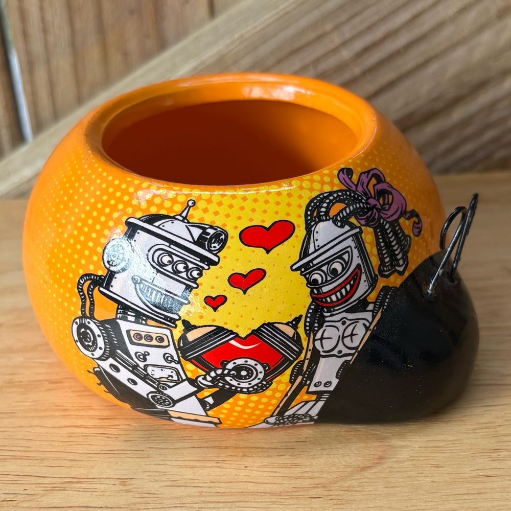 Vintage Rocket Farms Orange & Black Ceramic Ladybug Love Bug Planter 4”